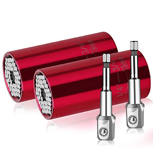 2 Sets Universal Wrench Socket Gifts for Men, 1/4 to 3/4 inch Universal Grip Ratchet Tool Sets with Power Drill Adapter, Best Unique Gadgets for Men Handy DIY Tools Dad Father Husband Boyfriend Him