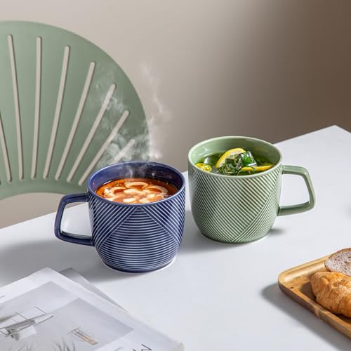 Taza de cerámica extra grande de 32 oz con asa verde miniatura 4