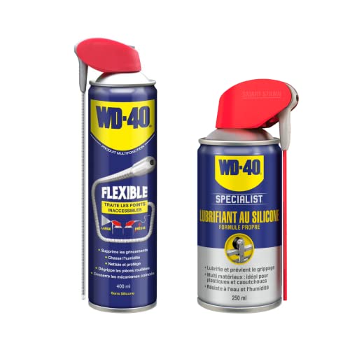 WD-40 Lot, Produit Multifonction Flexible 400ml + Lubrifiant Silicone Specialist Spray Double Position 250ml