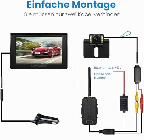 AUTO-VOX M1W Wireless Backup Kamera-Kit,Rückfahrkamera drahtlos, IP68 Wasserdicht LED Super...