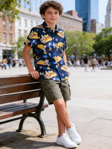 Image of uideazone Boys Novelty Print Short Sleeve Button Down Hawaiian Shirt 5-14Y