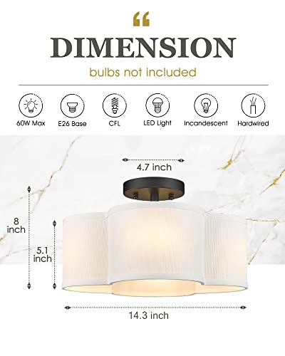 Image of Black Semi Flush Mount Ceiling Light, Close to Ceiling Light Fixtures with Fabric Shade in Quatrefoil Shape, Farmhouse 13-inch Ceiling Light for Kitchen Hallway Bedroom, AD-22007-4SF-BK