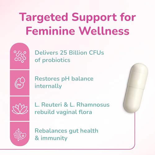 Image of Vaginal Probiotic Oral Capsules for Women | 25 Billion CFU's Lactobacillus Reuteri & Rhamnosus | Helps pH Balance & Vaginal Microbiome Health | Non-GMO, Vegan, USA