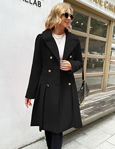 GRACE KARIN Damen Casual Mantel Langarm Wintercoat Doppelknopf Revers Wintermantel Warm Jacke Mantel Outwear Schwarz S