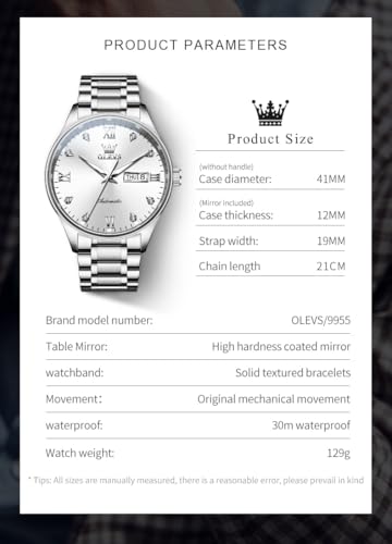 Image of OLEVS Automatic Watches for Men Self Winding Mechanical Wristwatch Luxury Business Dress Stainless Steel Luminous Waterproof Calendar Mens Watch