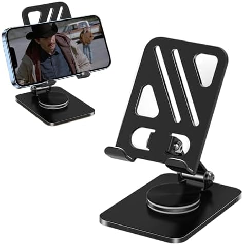 Adjustable Phone Stand with 360 Rotating Base Portable Foldable Carbon Steel Material Desktop Cellphone Stand Fits All Smart Phones-Black image 4