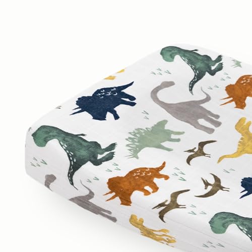 Image of Little Unicorn Changing Pad Cover for Newborns & Infants | Soft & Breathable Muslin Fabric | Baby Diaper Changing Table Pad Cover (Dino Friends)