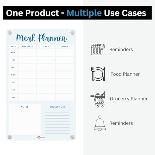 Image of Acrylic Weekly Meal Planner Magnetic Fridge and Todo Board with 2 Marker - A4 Size | Premium and Durable | Perfect for Meal Planning, Shopping Lists, Notes, Home and Office use - Blue