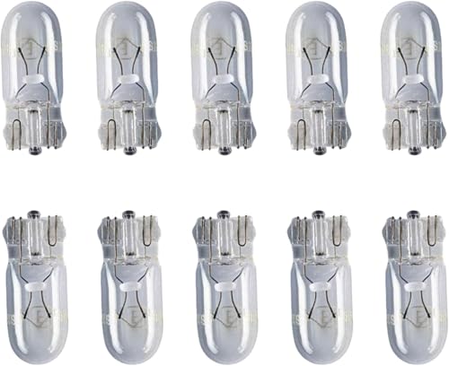 GROWS MORE 10 Pack 501 W5W T10 Car Bulbs 12V 5W Capless Side Light Number Plate Interior Dashboard & Parking Light Replacement Clear Automotive Bulbs