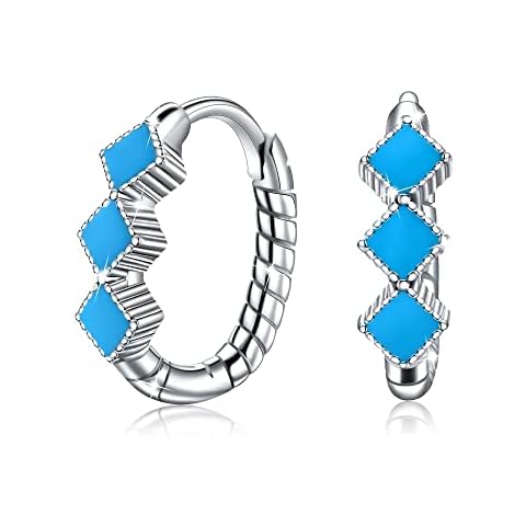 925 Sterling Silver Enamel Square Hoop Huggie Earrings Twist High Polished Ear Cuff Huggies Hoop Earrings for Women, Sterling Silver, Cubic Zirconia Cover