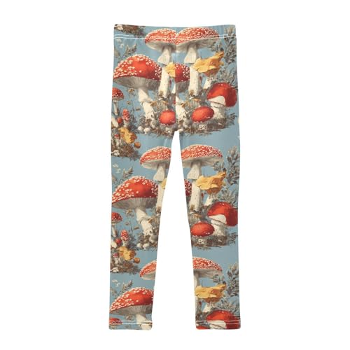 Girls Leggings Mushrooms Leaves Blue Soft Toddler Leggings for Girls Kids Pants Size 4T-10T2