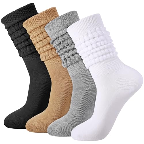Jspupifip 4 Pairs Slouch Socks for Women,Retro Soft Breathable Athletic Scrunch Calf Ankle Sock