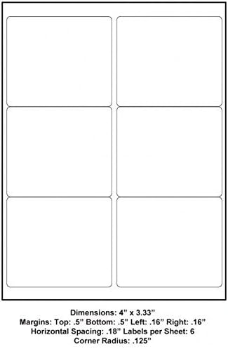 Generic White Self Adhesive Labels 3.33 X 4 (WordSize) Pack/100 Sheets (6 UP, 600 LABELS)