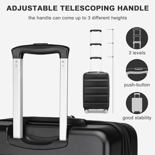 Kono 3-Piece Luggage Sets | Expandable Hard Shell PC+ABS Suitcase with TSA Lock | Lightweight & Sturdy Travel Suitcases with 4 Spinner Wheels (20", 24", 28") - Black - Image 5
