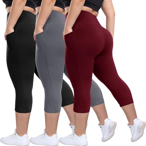 Leggings de talla grande suaves para mujer pantalones de gimnasio capri hltpro pack de 3 piezas