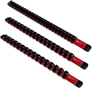 Olsa Tools Drive Aluminum Socket Organizer | Professional Quality Socket Holder | 1/2-Inch, 3/8-Inch & 1/4-Inch (Red)