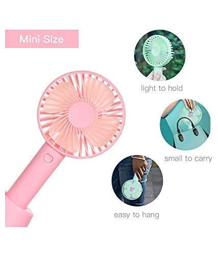 Image of Portable Handheld Fan, USB Rechargeable, 3 Speed Settings, Mini Desk Fan with Stand, Green, for Office Bedroom Outdoor Travel