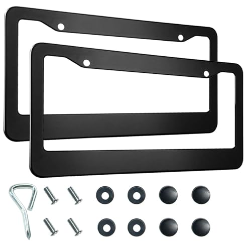 2Pcs Matte Black License Plate Frames 2 Hole Universal