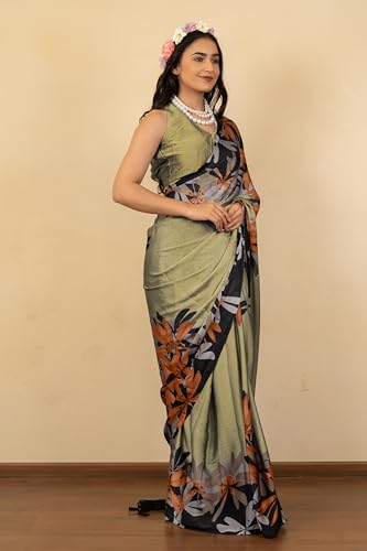 Image of MIRCHI FASHION Women Saree | Chiffon Rhinestone Embellished Floral Printed Office Sari with Blouse