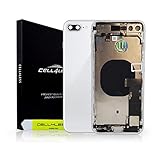 CELL4LESS Back Housing Assembly Metal MidFrame w/Major Components Pre-Installed Including Buttons for iPhone 8 Plus NO Logo (White)