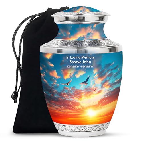 Image of Sunset Sky Cremation Urns For Adult Ashes Women - Large Decorative Urn - Personalized Urn For Ashes Adult Male - Burial Urn For Ashes For Men - Customized Urn - 10 Inch Large With Velvet Bag