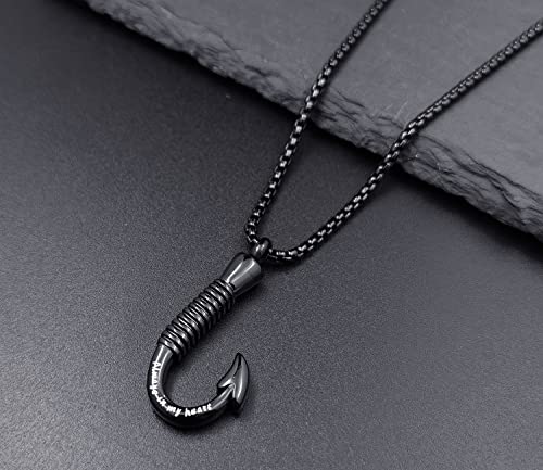 YOUFENG Fishing Hook Urn Necklace for Ashes Stainless Steel Cremation Jewelry Always in My Heart Ashes Necklaces Memorial Keepsake for Men3
