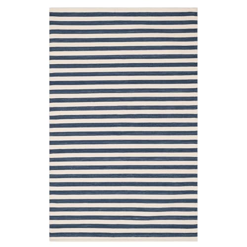 Home Conservatory Wool Rug Navy/Ivory Stripe (8x10)