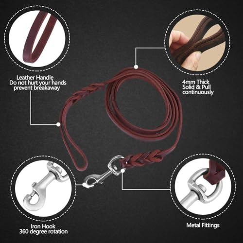 Guinzaglio per cani in pelle, cinturino in pelle con cinturino in corda di sicurezza per cani da compagnia(1.2m)