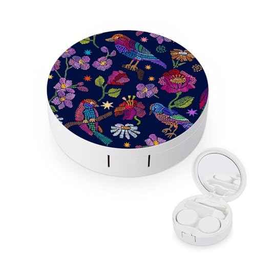 fkgvwo Contact Lens Case Birds and Flowers Contact Lens Holder Box Container Soak Storage Kit