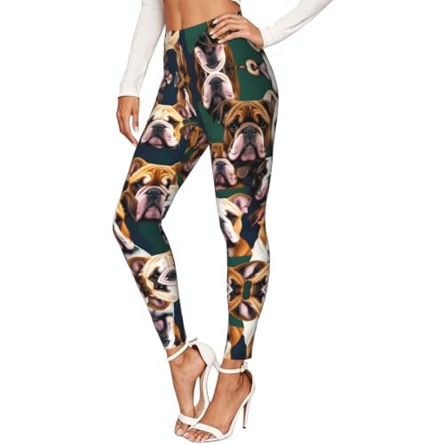 Leggings de compresión elásticos para mujer con lindo motivo texturizado de bulldog inglés