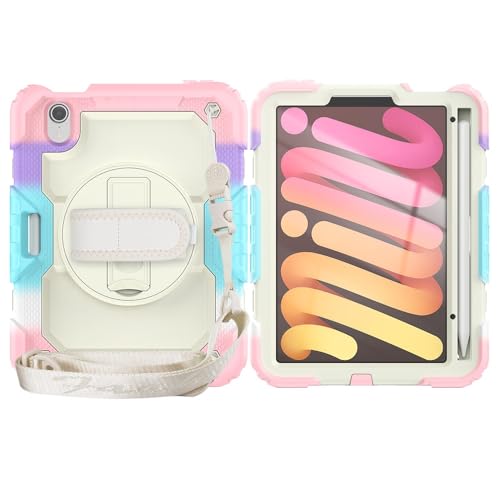 Antichoc iPad mini 7 coque robuste anti-chute avec bandoulière rose