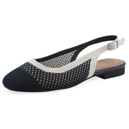 Zapatos planos para mujer tipo slingback tejidos White Mountain Bonie azul marino y crema