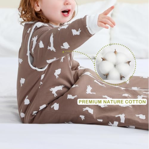 Image of Baby Sleep Sack 3.5 TOG Cotton Bunny M | 100% Cotton thick winter baby sleep sack with detachable sleeves, gentle on baby's skin, warm cozy sleep comfort for 6-18M