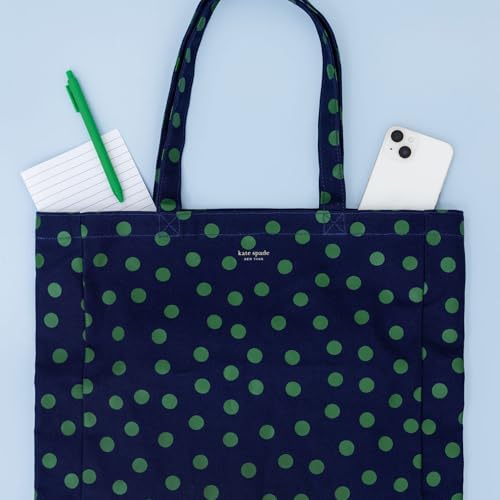 kate spade new york Cute Canvas Tote Bag for Women, Canvas Beach Bag, Tote with Pocket, Sonnet Dot4