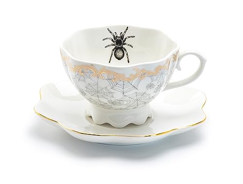 Grace Teaware Spider Web White Gold Scallop Tea Cup and