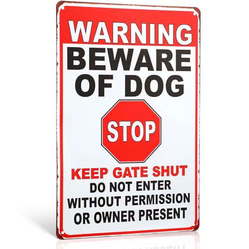 Photect Beware of the Dog Sign Warning Tin Signs Beware of Dog Signs for Fence Keep Gate Shut 7.9 x 11.8 dog warning sign Outdoor Gate Rust Weatherproof for Fence Door(Text Style)