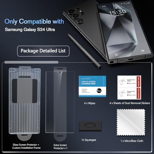 Image of SHILD (Pack of 2) Tempered Glass Screen Protector for Samsung Galaxy S24 Ultra (6.9-inch) | 9H Hardness | S-Pen Compatible | 100% Fingerprint Unlock | HD Clarity | Easy Installation Tray | Scratch & Impact Resistant