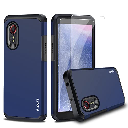 J&D Heavy Duty Hybrid Rugged Case Compatible for Samsung Galaxy Xcover 5 With (2-Pack) Glass Screen Protector, Anti-Shock Protective Cover, Navy Blue