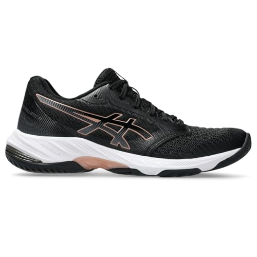 ASICS Women's Netburner Ballistic FlyteFoam 3 VolleyballShoes, 7, Black/Rose Gold