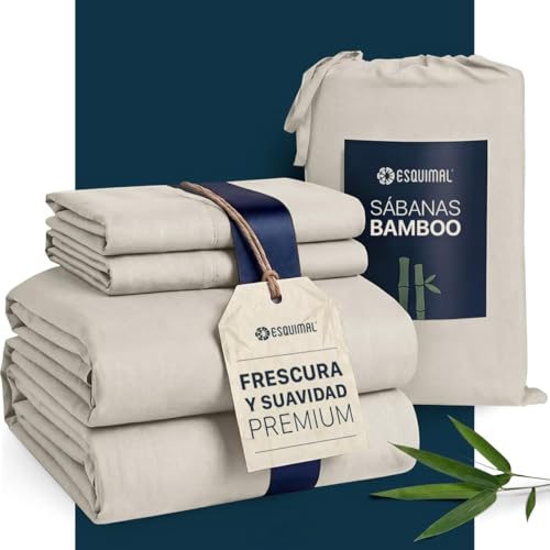 Catálogo de Sabanas queen size los mejores 10. 45 ESQUIMAL - Juego de Sábanas de Fibras de Bambú y Microfibra Extra Suaves y Frescas, Cubre Colchones de hasta 40 cms de Alto - Bamboo Sheet (Beige, Queen Size)