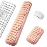 淳一屋 フルサイズキーボード＆マウス リストレストセット – エルゴノミック3.0アップグレード 波形カーブサポート、快適サポート＆疲労軽減、滑り止めベース、作業＆ゲーミングに最適（ピンクベージュ）