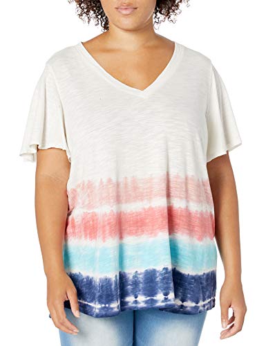 Jessica Simpson Women's Plus Size Carly Flutter Sleeve Tee Shirt, Multi Color Tie Dye, 2X