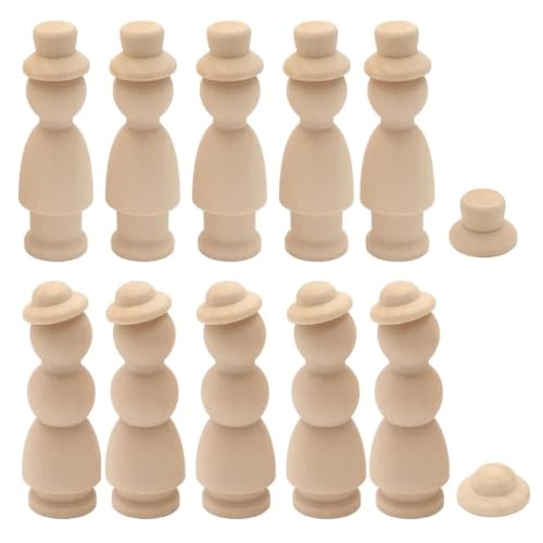 Poupée en bois à chevilles et chapeau inachevé lot de 10 pièces pour peinture - 3