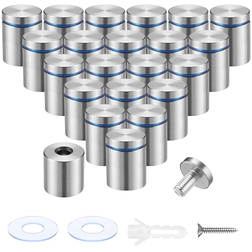 Image of Pelopy 24 Pcs Silver Sign Standoff Screws Advertising Screws Stainless Steel Wall Standoff Mounts Glass Acrylic Nail (1 x 1-3 /16 Lnch)