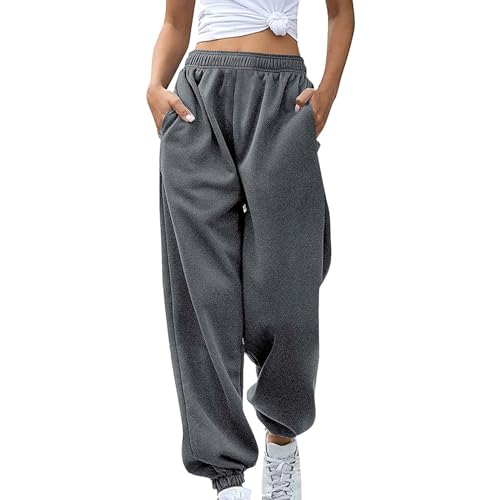 Womens Wide Leg Sweatpants Cozy Baggy Casual Jogger Pants Lounge Elastic High Waisted Yoga Trousers with Pockets