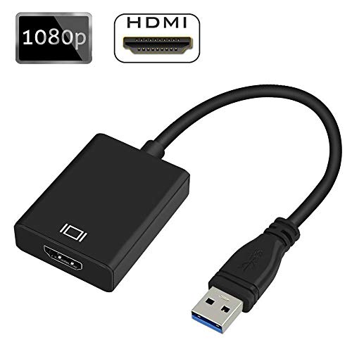 USB 3.0 to HDMI Adaptador USB 3.0 a HDMI, adaptador USB a HDMI, adaptador de vídeo HD 1080P para portátil HDTV TV Windows 7/8/10 PC, (no MAC & VISTA), color negro