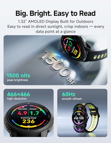 Image of iGPSPORT VeRun GPS Sports Watch, 1.32'' AMOLED Display Running Training Metrics Plan Route Navigation ANT+ Bluetooth (Gray)