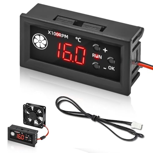PWM Fan Speed Controller, DC 12V 3A 4 Fils Contrôleur de Ventilateur PWM avec Sonde de Température, Contrôleur de Vitesse du Ventilateur avec Affichage Numérique Vitesse et Température