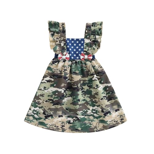 Image of Eadrioss Toddler Girl 4th of July Outfit Dress American Flag Camouflage Army Green Dresses Fourth of July Clothes