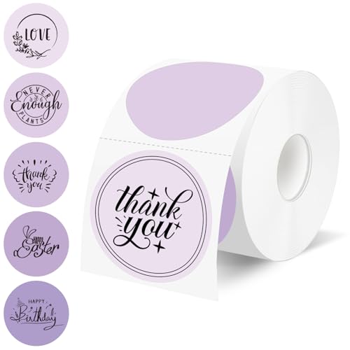 500 Labels/Roll 2" Purple Round Thermal Labels, Waterproof Circle Blank Thermal Sticker Compatible with Direct Thermal Label Printers for DIY Logo Designs, Thank You, Small Business